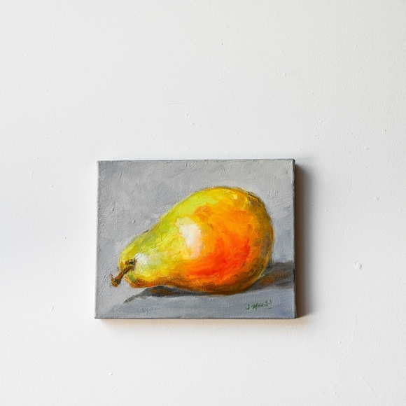 Oil painting, still life "Poire japonaise"  (Pear Japanese) 8"x12" original - Picture 3 of 4